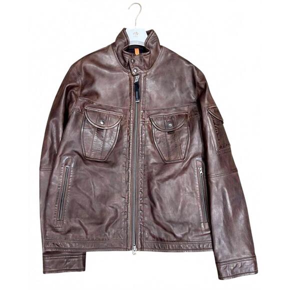 NEW PARAJUMPERS men's tambor leather jacket in brown